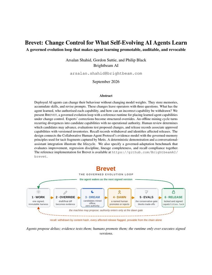 First page of the paper Brevet: Change Control for What Self-Evolving AI Agents Learn
